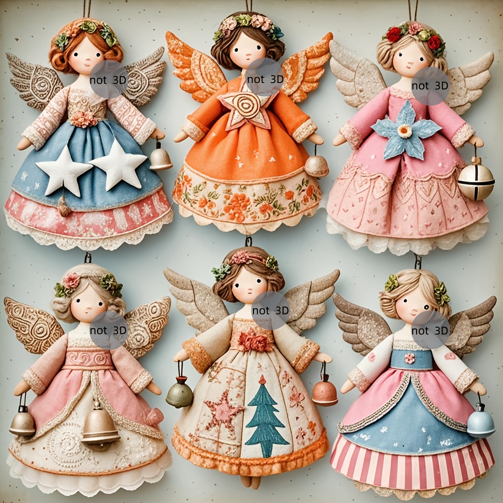 Vintage Collectible Dolls - 6/12 Pezzi Ornamenti Angelo 2D in