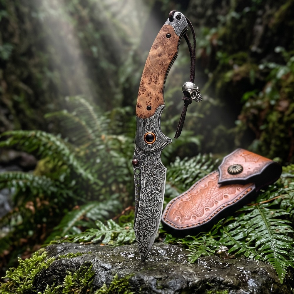 Vintage Collectible Pocket Knives - Coltello Pieghevole con Motivo Damascato ad