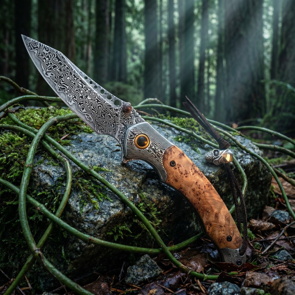 Vintage Collectible Pocket Knives - Coltello Pieghevole con Motivo Damascato ad